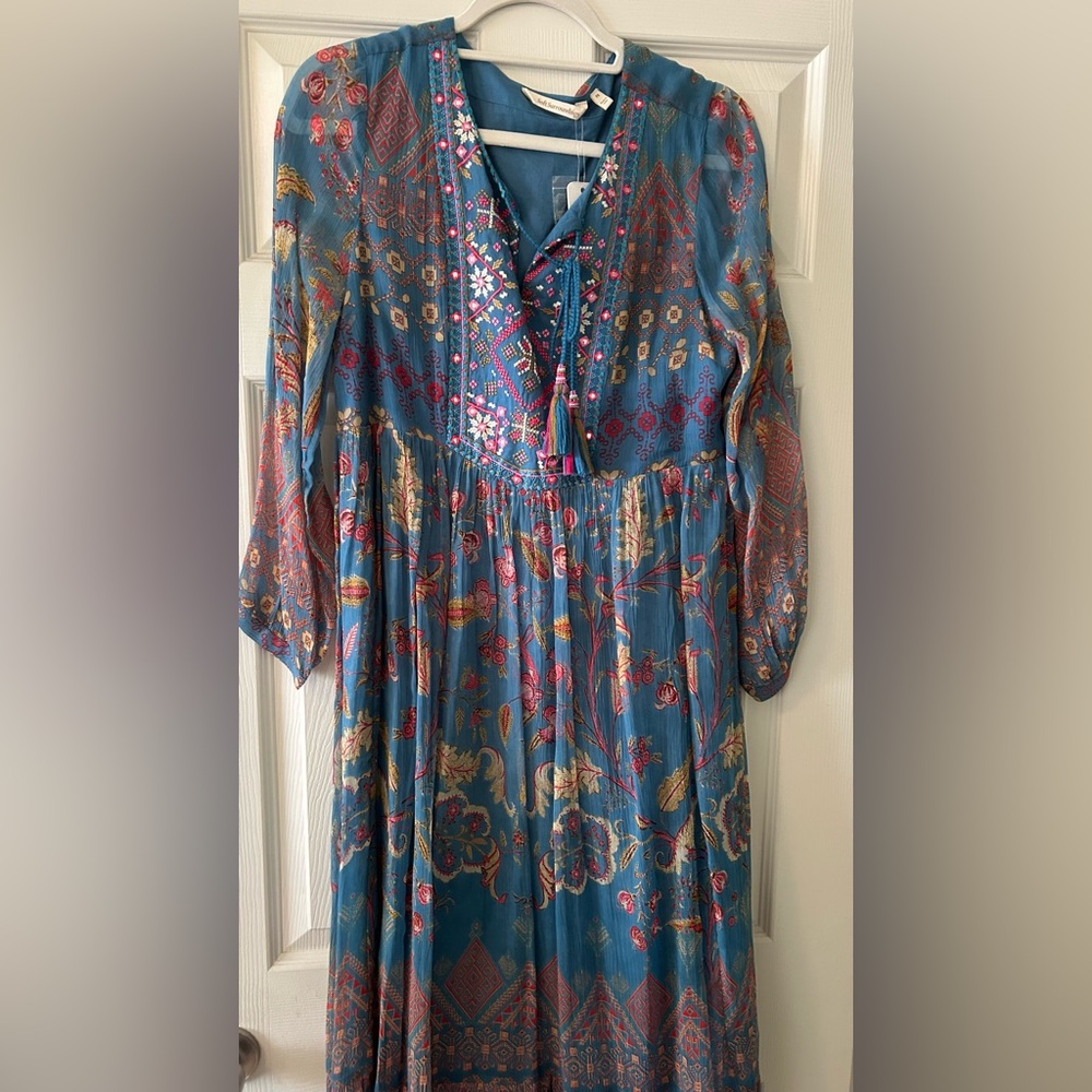 Soft Surroundings Blue Embellished Tiered Sundress